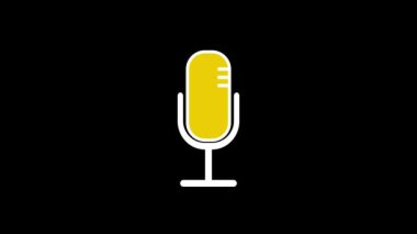 Yellow vintage microphone icon animated on a white background.