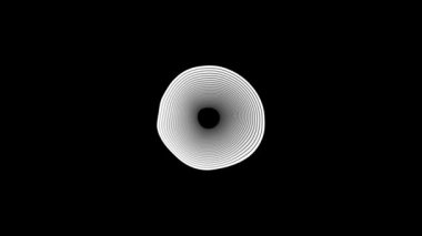 Abstract black and white geometric spiral pattern animated on a dark background.