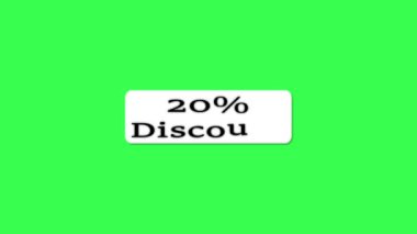 Animated 20% discount card on a green background.
