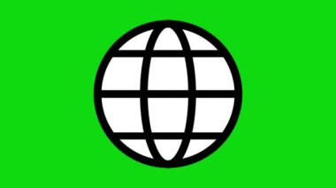 Animated simple black and white globe location icon on a bright green background.