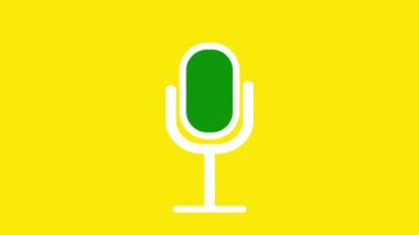 Green vintage microphone icon animated on a yellow background.