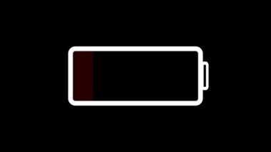 Low battery icon with red indicator animated on a black background.