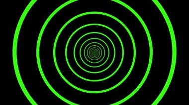 Soyut yeşil neon halkalar siyah arkaplan üzerinde canlandırılmış derinlik ve hareketin optik illüzyonunu yaratıyor.