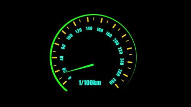 Geceleri hareketli otomobil hız göstergesi kilometrelerce hız gösteriyor.