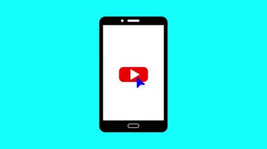 Smartphone you tube video çalma simgesi bir turkuaz arkaplan karşısında ekranda canlandırıldı.