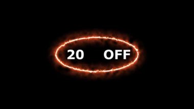 Merkezde% 20 oranında kapalı metin, siyah bir arkaplan üzerinde canlandırılmış, sıcak bir indirim veya satış kavramını betimliyor.