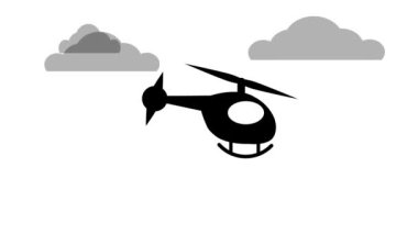 Beyaz arkaplanda hareketli helikopter simgesi.