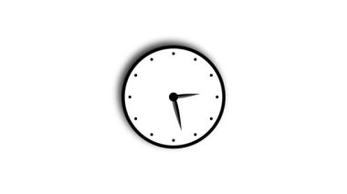12 saatlik döngü içinde animasyon saat. Beyaz arkaplanda hareket eden okları olan saat.