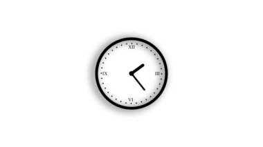 12 saatlik döngü içinde animasyon saat. Beyaz arkaplanda hareket eden okları olan saat.