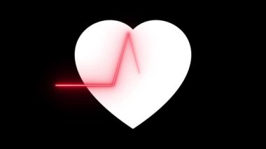 Siyah zemin üzerinde beyaz EKG çizgisi olan beyaz kalp.