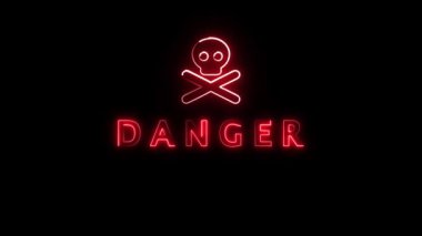 Neon sign word danger red animated on a black background.