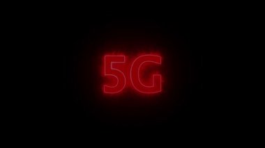 Animated neon red 5G sign glowing against a dark background.