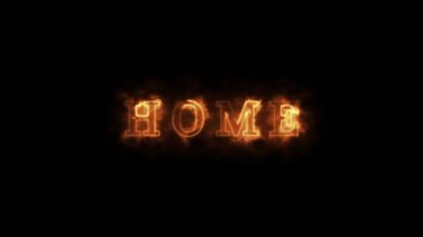 Fiery text spelling home against a animated dark background