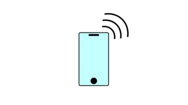 Smartphone with signal waves illustration animated on white background.