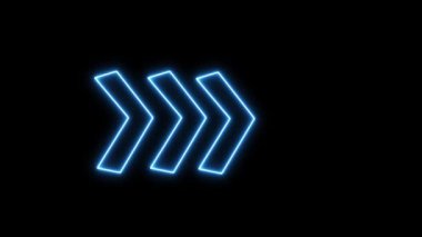 Neon blue arrow glowing against a animated dark background.