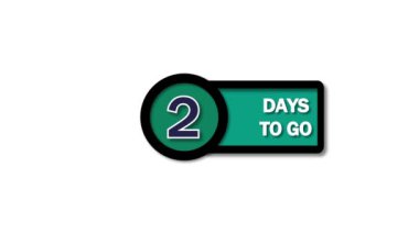Countdown badge with 2 days to go text animated on a green and black background.