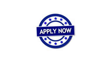 Mavi ve beyaz Şimdi temiz bir arkaplanda yıldızlı rozeti uygula.