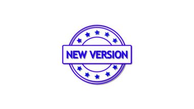 Mavi Yeni Sürüm damgası beyaz arkaplanda canlandırıldıName.