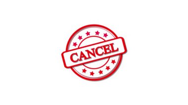 Kırmızı İptal yıldız ayrıntılarıyla canlandırılmış beyaz arkaplan üzerine damga.