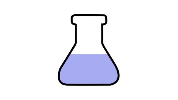 蓝色液体隔离在白色背景下的实验室瓶的图标 — 图库视频影像