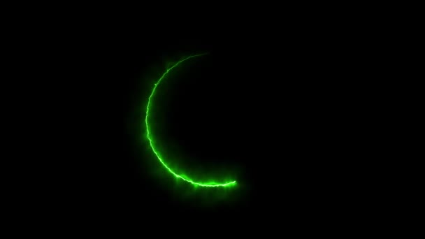 Абстрактна Зелена Неонова Півмісячна Форма Анімована Чорному Тлі — стокове відео