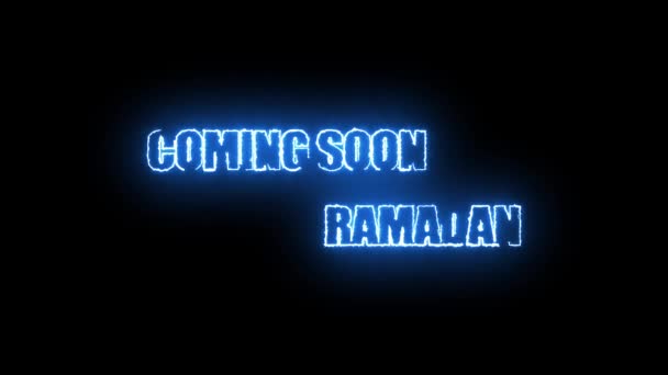 Neon Zářící Modrá Přichází Brzy Ramadán Text Animovaný Pulzujícím Černém — Stock video
