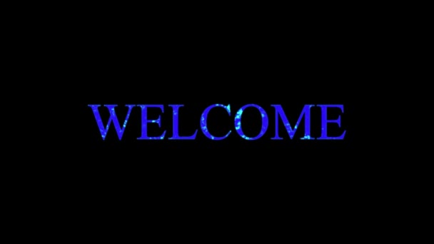 青いネオン Welcome 黒い背景にアニメーション署名しました — ストック動画