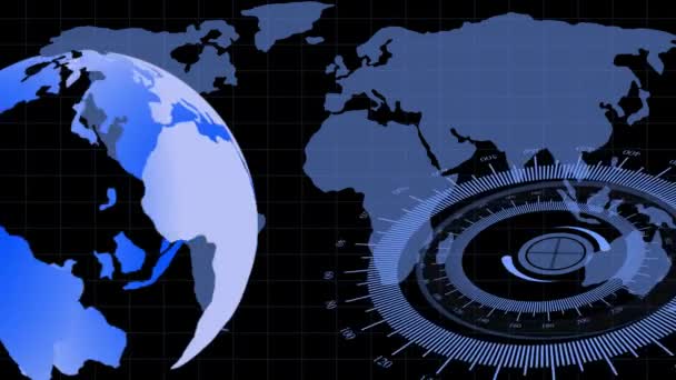 Digitális Világtérkép Egy Futurisztikus Interfész Elem Animált Képviselő Globális Technológia — Stock videók