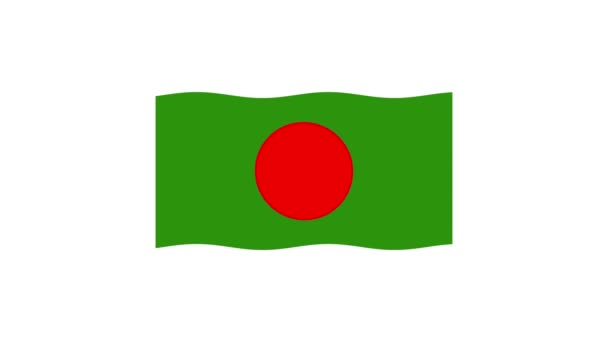 Waving Flag Bangladesh Red Circle Green Field Animated Symbolizing Sun — стокове відео