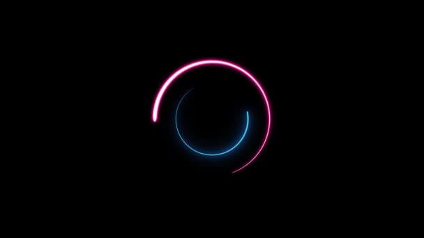 Neon Cirklar Med Rosa Och Blå Glöd Ikon Animerad Svart — Stockvideo