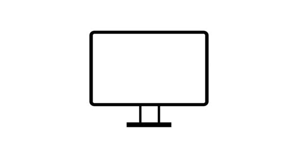 Čárový Obraz Stolního Počítače Prázdnou Ikonou Obrazovky Animovaný Bílém Pozadí — Stock video
