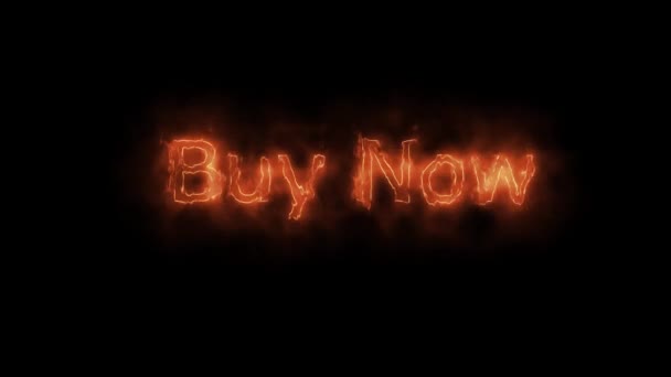 Fiery Text Buy Now Animated Black Background — Stock Video