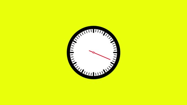 带有白色表盘和黄色背景黑手图标的动画时间翻墙时钟 — 图库视频影像