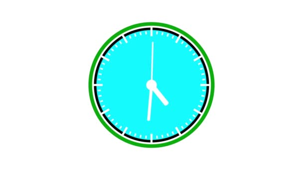 Animowana Ikona Zegara Ściennego Cyjan Prostej Konstrukcji Izolowana Białym Tle — Wideo stockowe