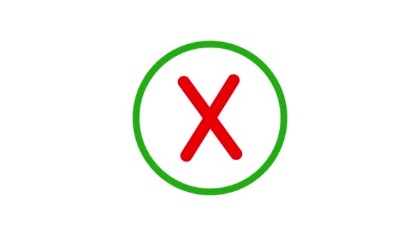 Röd Märke Inuti Grön Cirkel Ikon Animerad Vit Bakgrund — Stockvideo