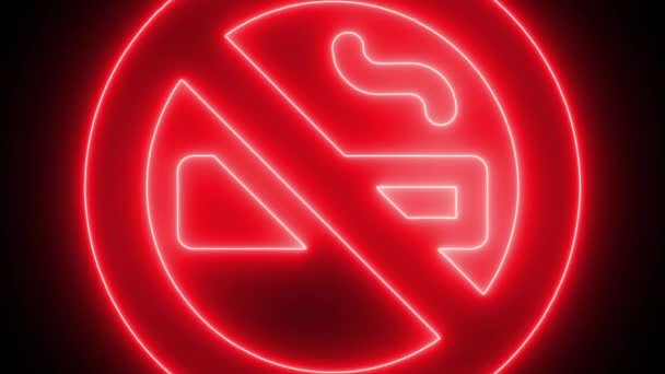 Sinal Néon Animado Símbolo Não Fumar Brilhando Vermelho Contra Fundo — Vídeo de Stock