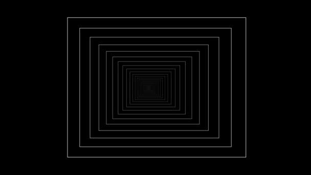 Animované Abstraktní Černé Pozadí Bílými Soustřednými Čtverci Vytváří Optickou Iluzi — Stock video