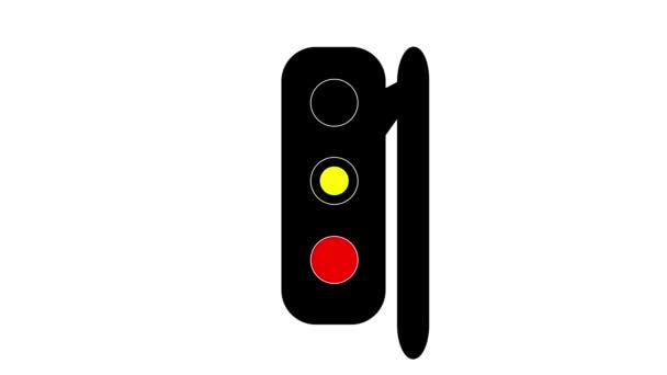 Піктограма Світлофора Зеленим Жовтим Червоним Світлом Ізольовано Анімованому Білому Тлі — стокове відео