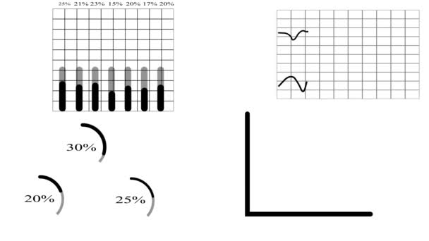 Black White Business Charts Graphs Animated White Background — Stock Video