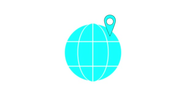 Simple Illustration Blue Globe Location Pin Animated White Background — стоковое видео