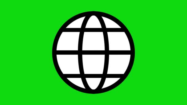Animated Simple Black White Globe Location Icon Bright Green Background — Stockvideo