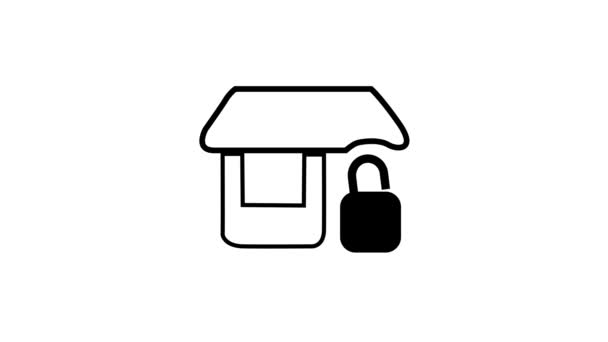 Minimalist Black White Icon House Padlock Animated Symbolizing Home Security — Vídeos de Stock