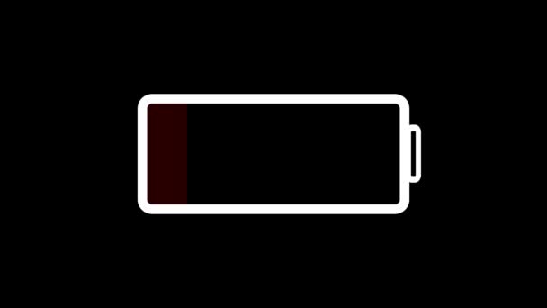 Low Battery Icon Red Indicator Animated Black Background — Αρχείο Βίντεο