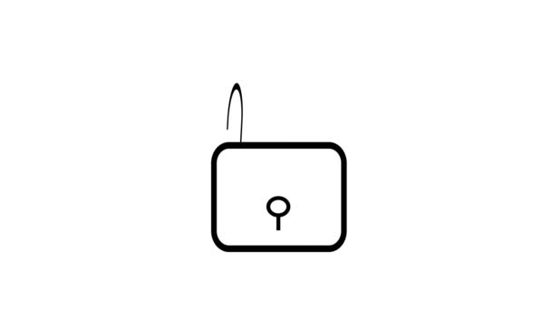Open Padlock Line Icon Animated White Background — Stock Video