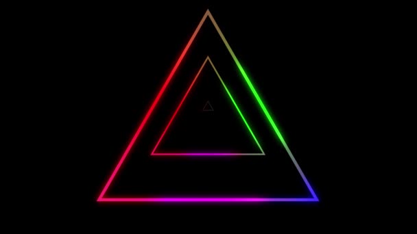 Icono Animado Triángulos Luces Neón Sobre Fondo Negro — Vídeo de stock