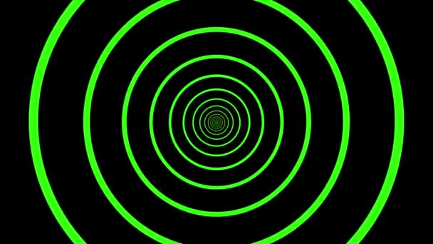 抽象的な緑のネオンサークル 深さと動きの光学的錯覚を作成する黒い背景にアニメーション — ストック動画