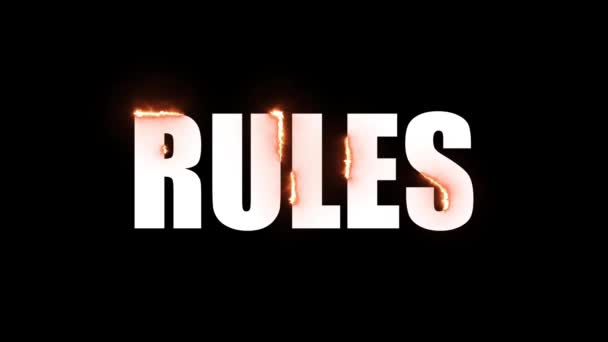 Πυρκαγιά Κείμενο Ορθογραφία Κανόνες Που Κινούνται Μαύρο Φόντο — Αρχείο Βίντεο