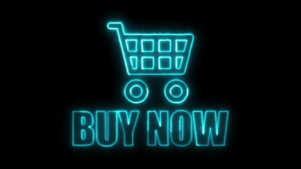 Neon Sign Shopping Cart Icon Animowane Kup Teraz Koncepcja Tekstu — Wideo stockowe