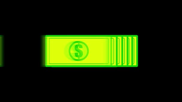 Verde Neón Con Icono Signo Dólar Sobre Fondo Negro — Vídeos de Stock