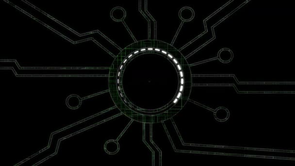 Концепция Цифровой Обработки Светящимися Контурами Центральным Процессором Темном Фоне — стоковое видео